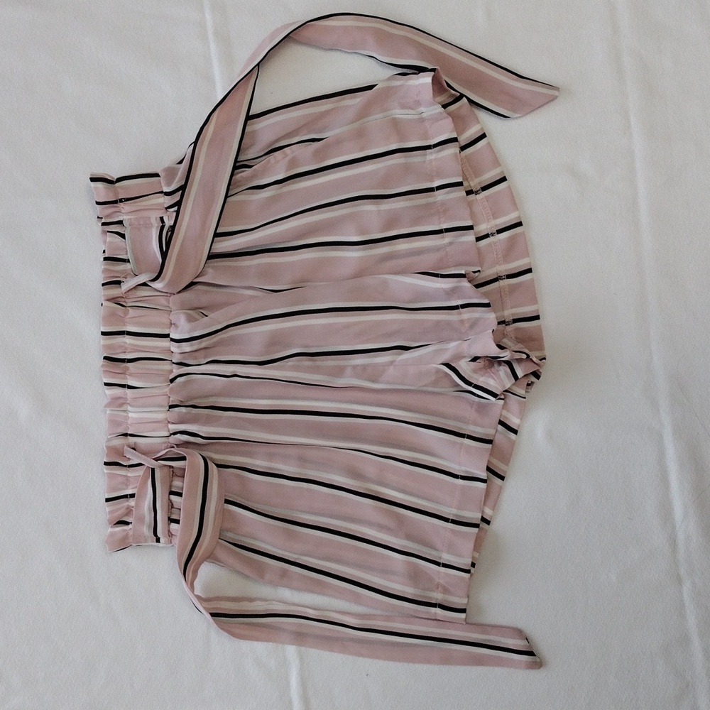 Iris Basic Women's Short Size S Pink, White and Black Striped Elastic Waist